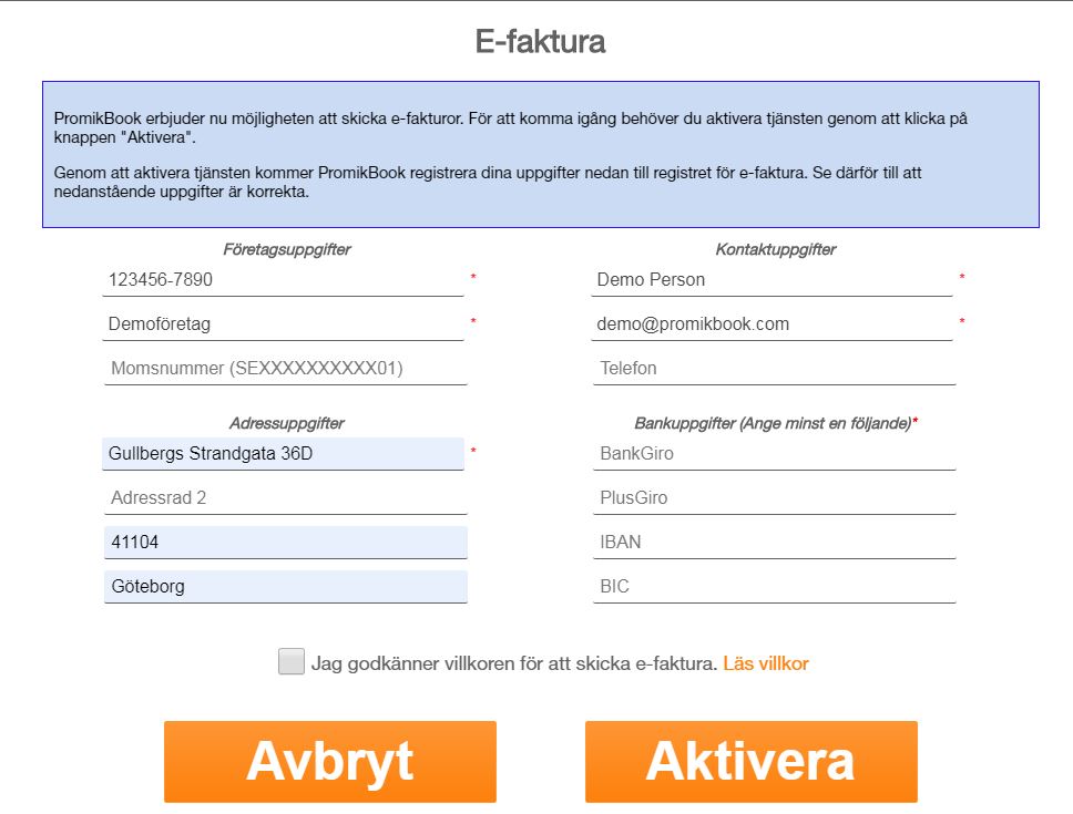 Aktivera tjänsten efaktura