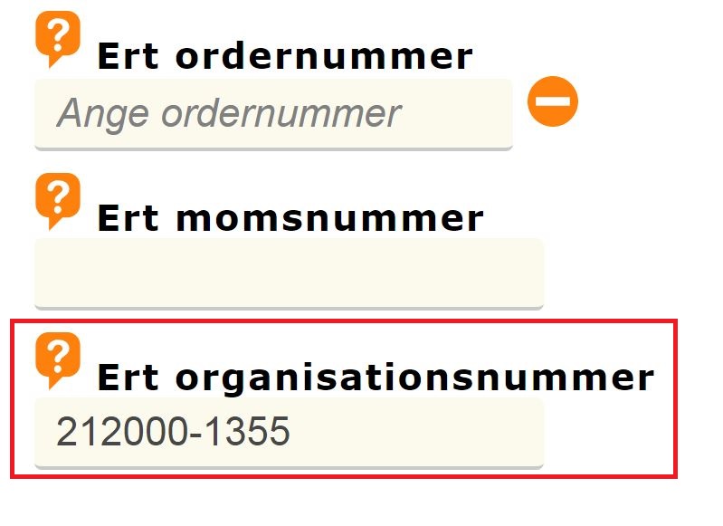 Organisationsnummer till kund